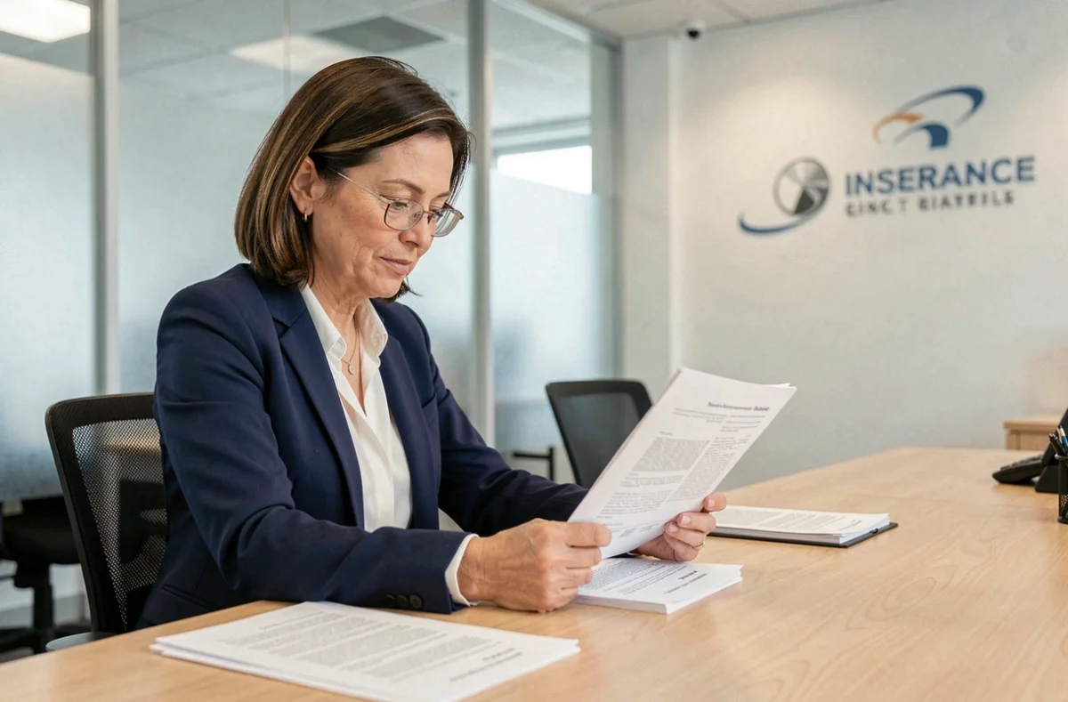 Femme consultant un contrat d'assurance moto dans une agence à Dax
