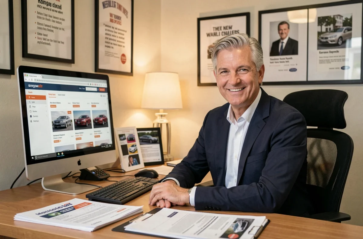 Conseiller automobile assis à son bureau chez Auto Conseil Occasions