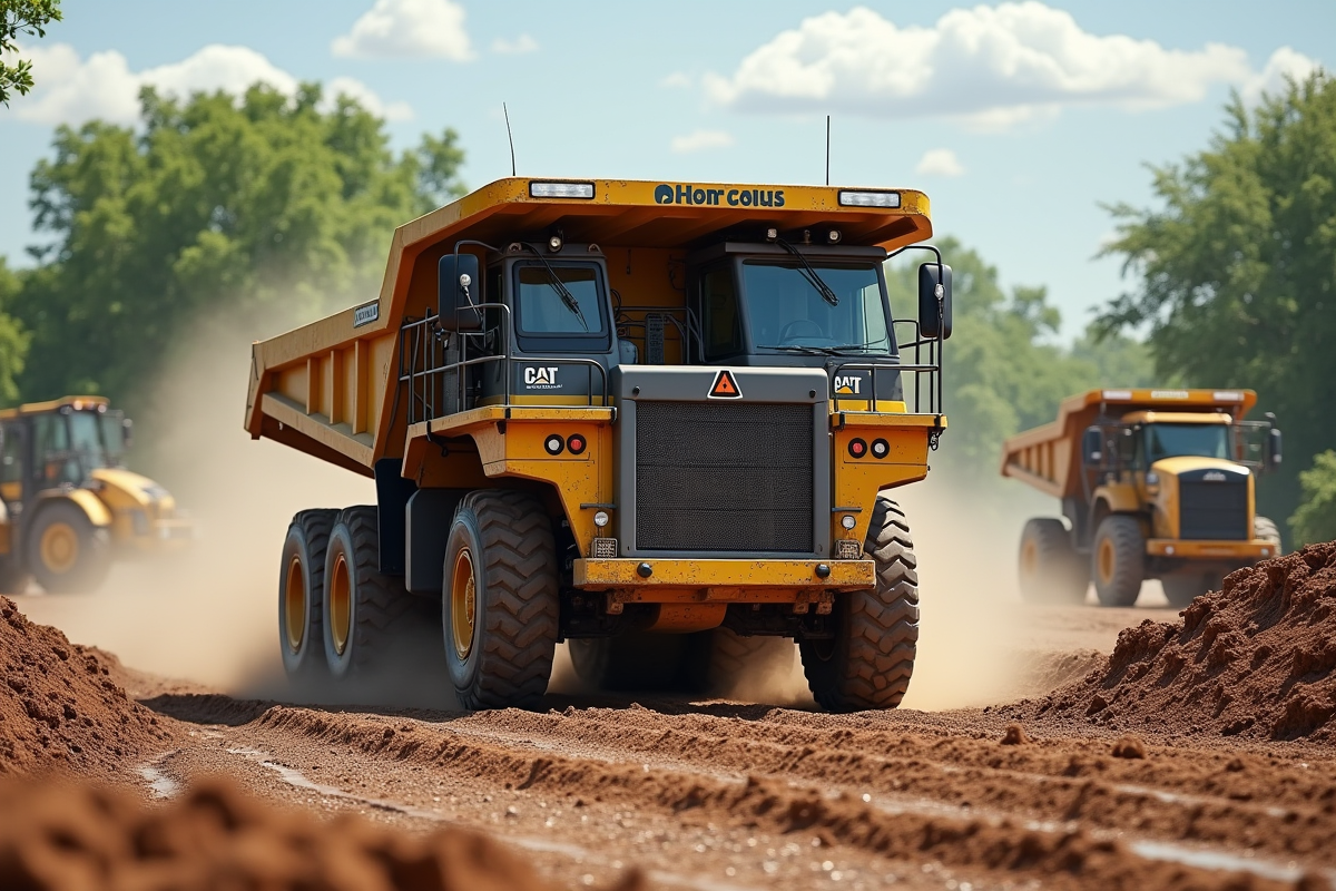 Camion benne de 19 tonnes sur un chantier rural en plein jour