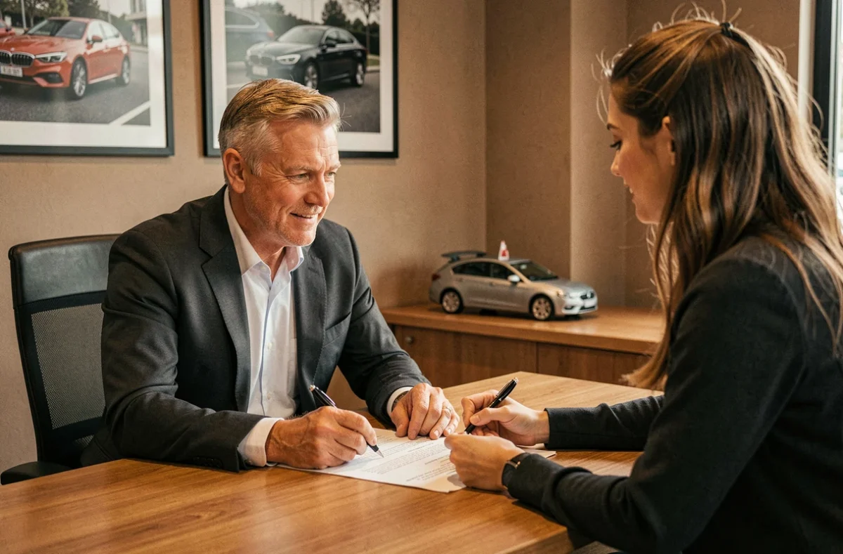 Signature d'un contrat de vente de véhicule d'occasion chez Clara Automobiles Toulouse