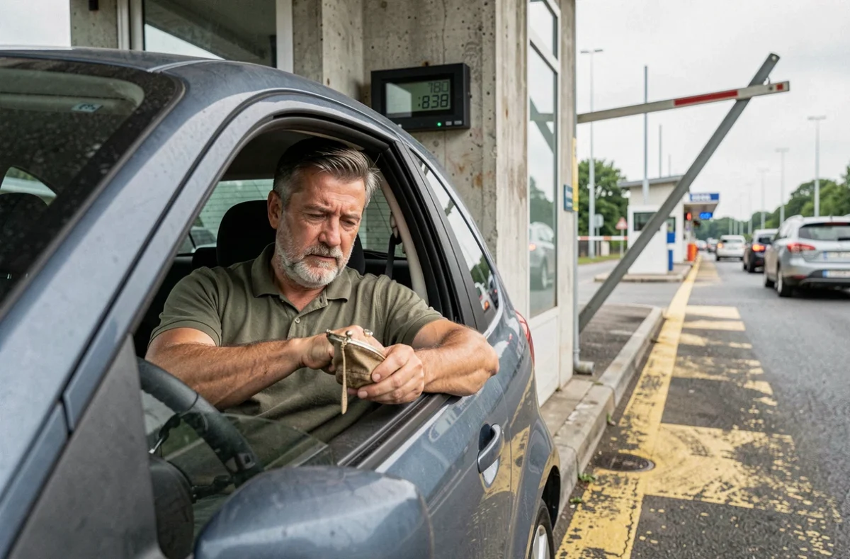 Conducteur payant un péage en France, illustrant le coût des autoroutes et l'intérêt des routes gratuites alternatives