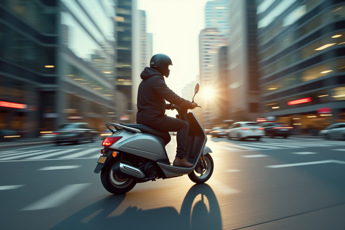 Personne roulant en scooter dans la circulation urbaine