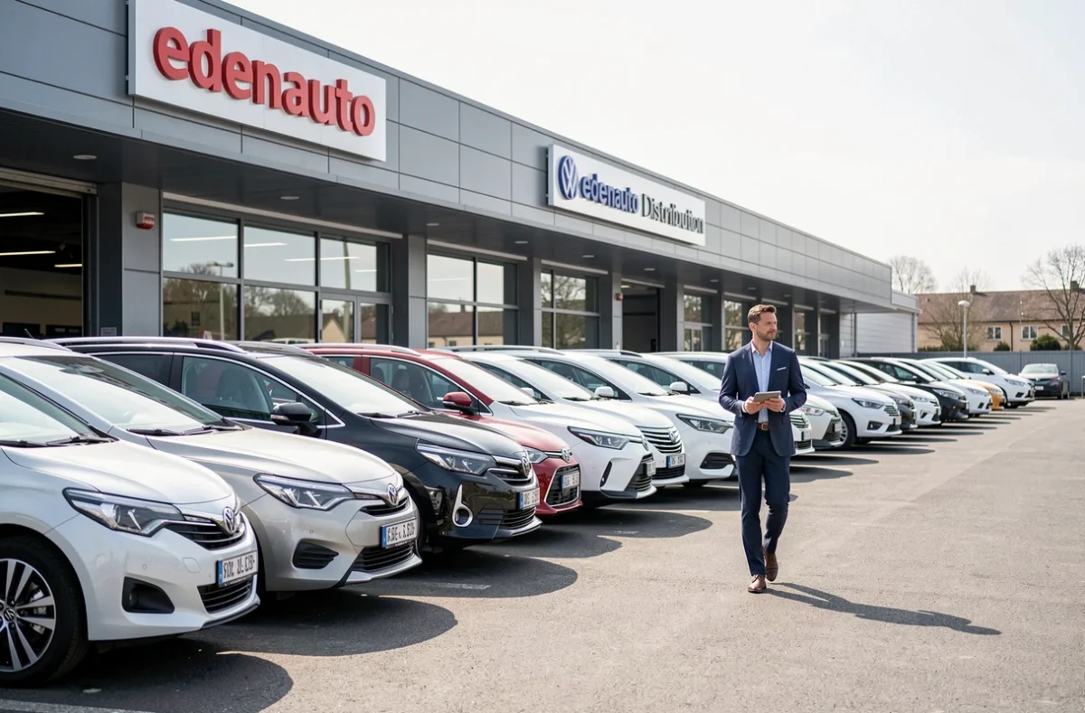 Parvis du concessionnaire edenauto Toyota Toulouse États-Unis VD avec rangée de voitures d'occasion