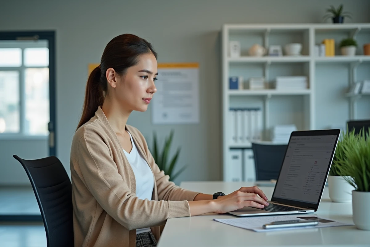 Jeune femme travaillant sur un ordinateur dans un bureau d
