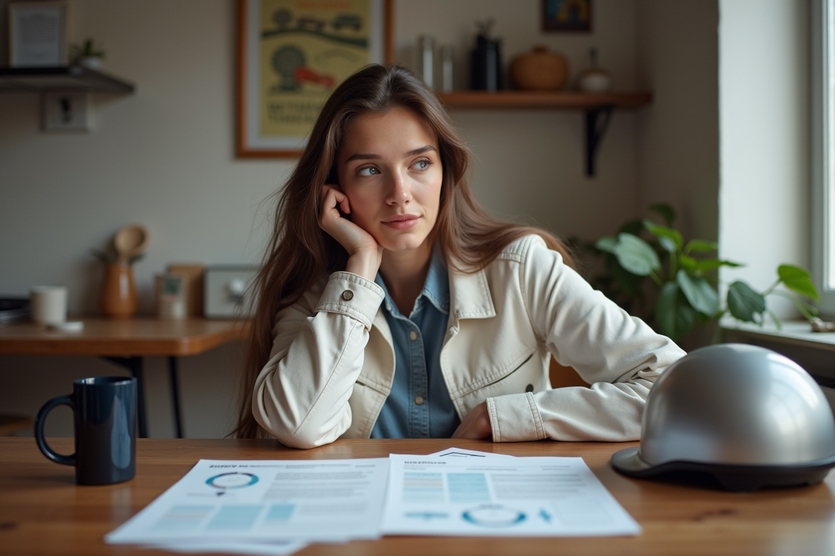 Femme jeune lisant documents d