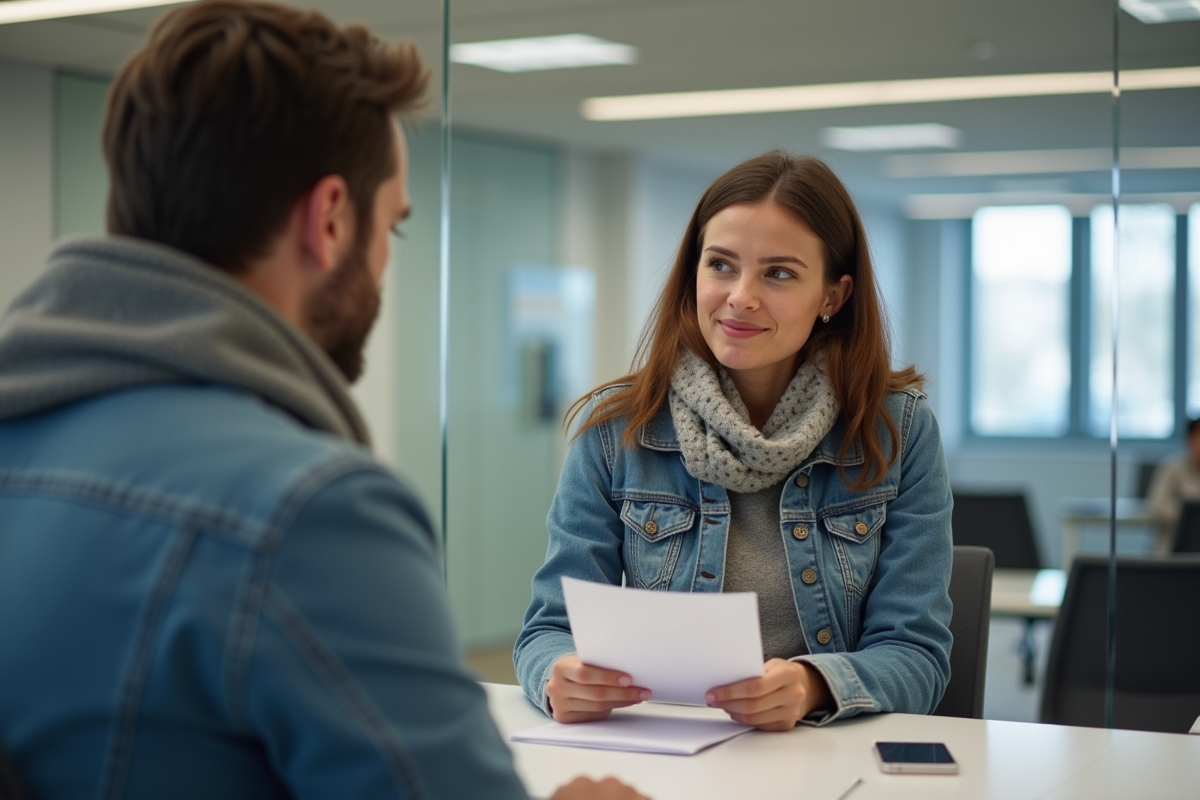 Femme remplissant un dossier à la préfecture en France