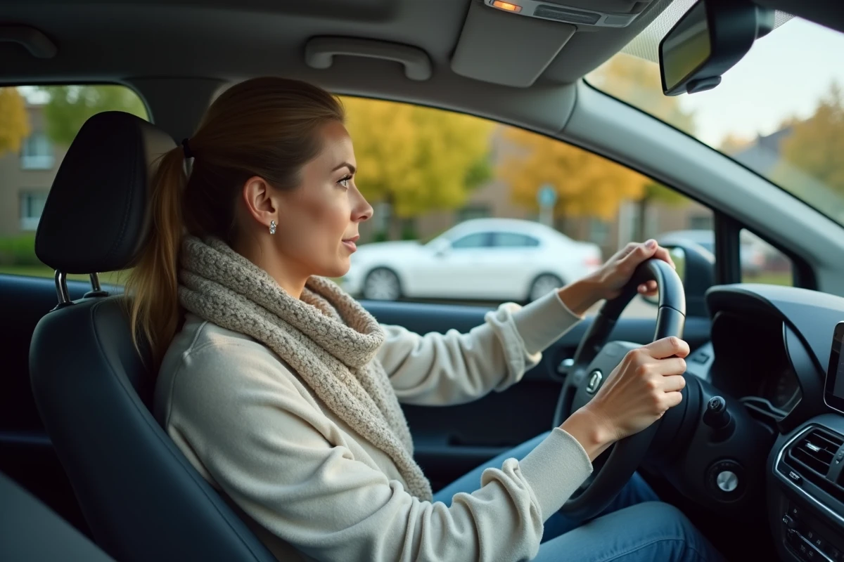 Femme regardant le tableau de bord d