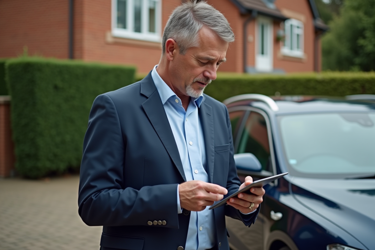 Homme en blazer vérifiant un formulaire d
