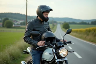 Jeune homme en moto dans la campagne française