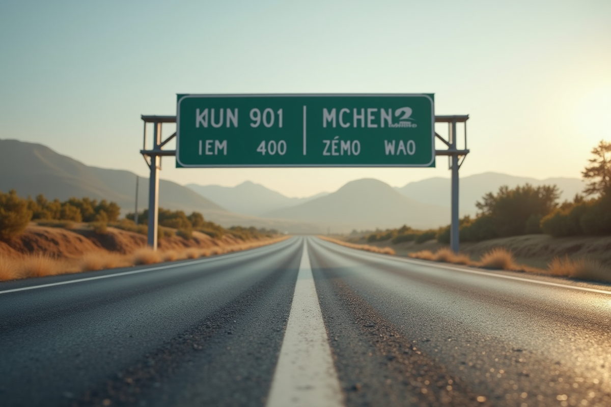 Panneau routier indiquant distance en miles et kilomètres