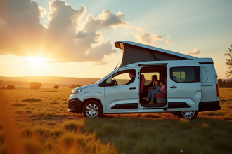 Peugeot Partner Tepee en campagne avec famille heureuse
