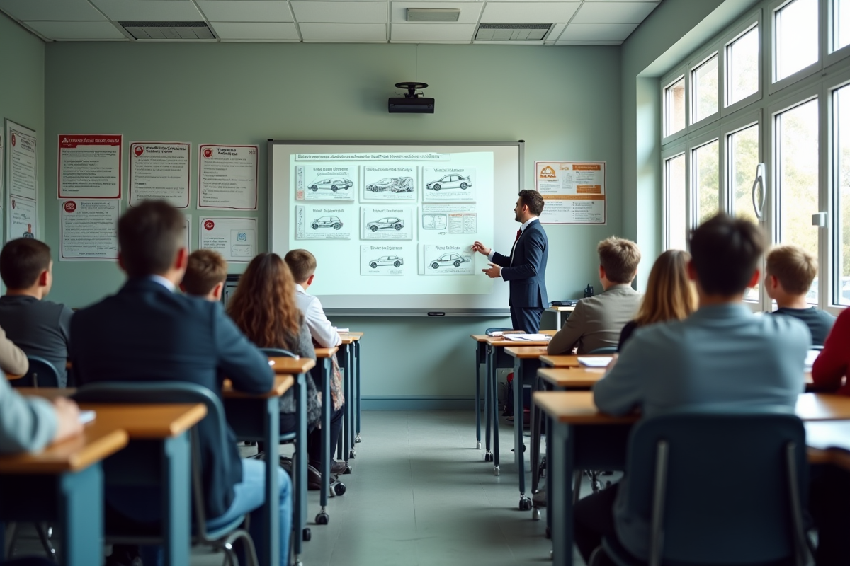 Salle de formation conduite avec élèves et professeur