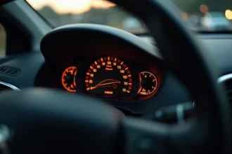 Voyant orange rond allumé sur le tableau de bord d'une Peugeot 208 indiquant une anomalie moteur